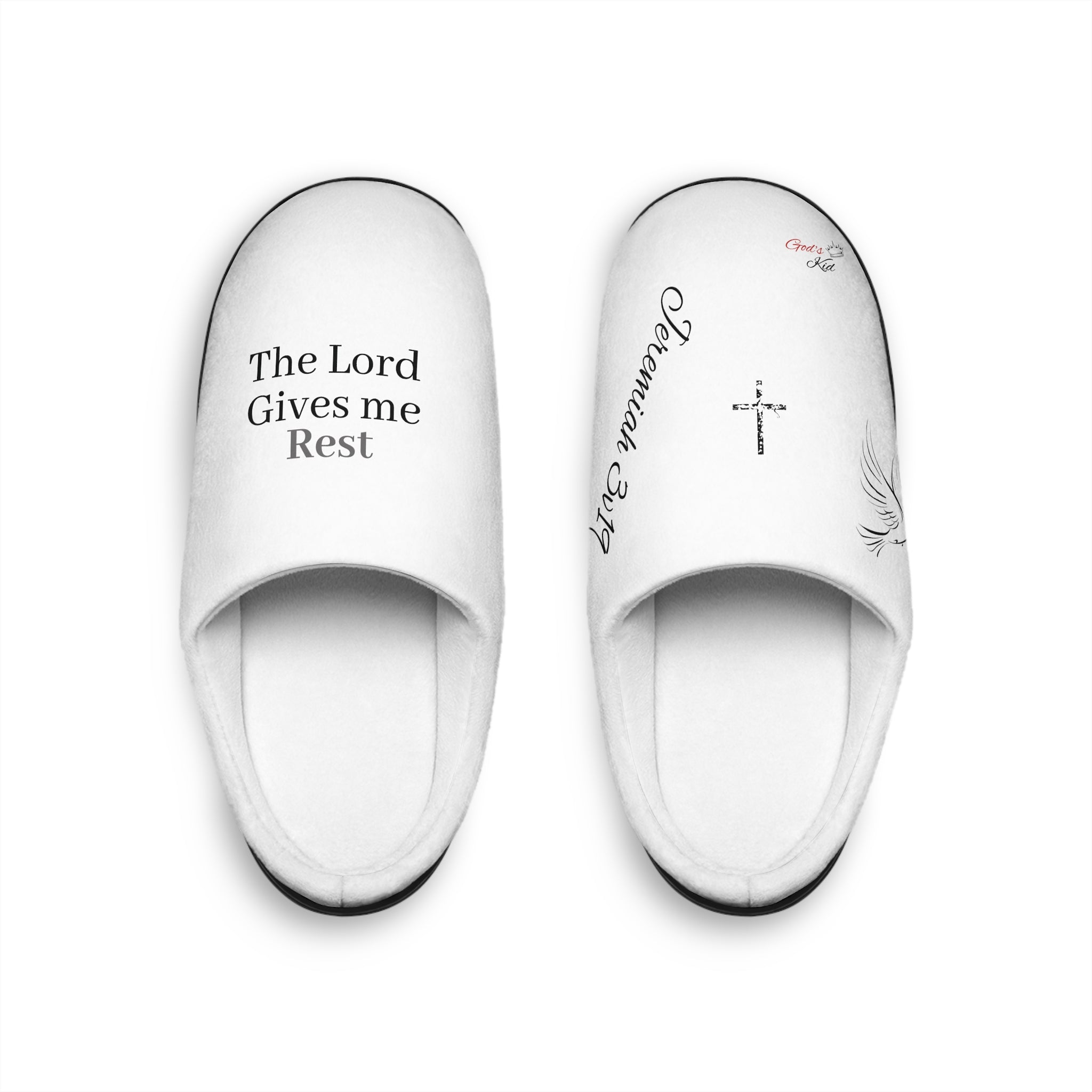 Men's Christian Slippers — "The Lord Gives Me Rest" Scripture Dove Design - God's Kids Clothing