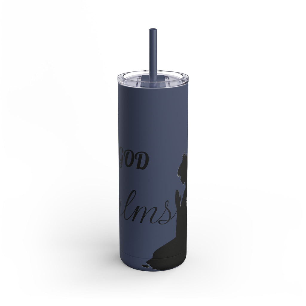 Skinny Matte Tumbler — 20oz Black Insulated Travel Cup (subtle script design) - God's Kids Clothing