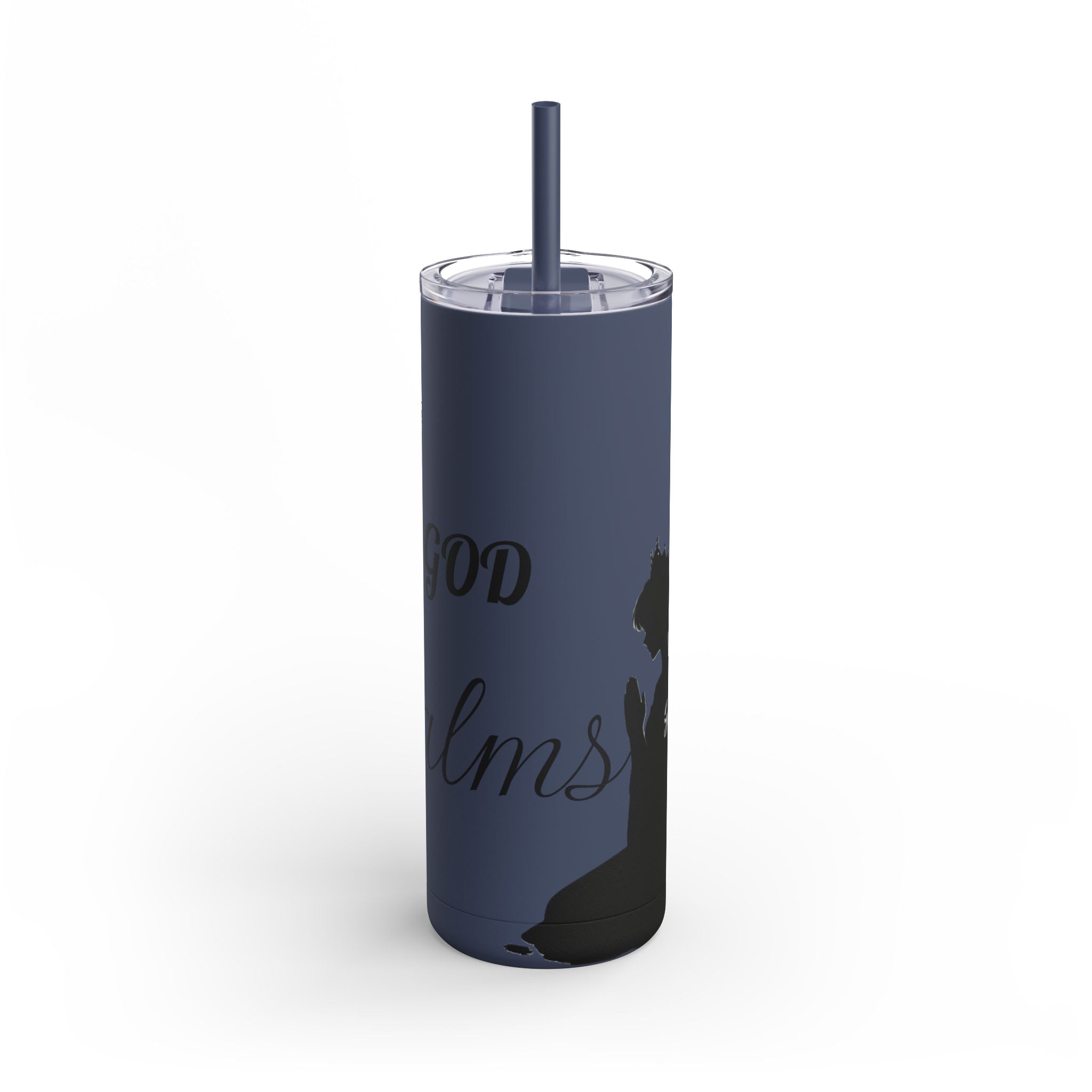 Skinny Matte Tumbler — 20oz Black Insulated Travel Cup (subtle script design) - God's Kids Clothing