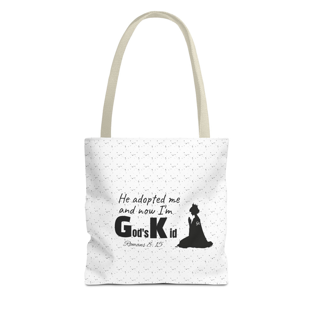 Christian Adoption Tote Bag — "He adopted me and now I'm God's Kid" Inspirational Canvas Tote
