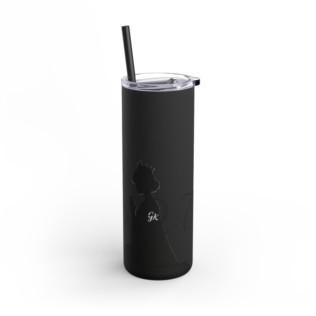 Skinny Matte Tumbler — 20oz Black Insulated Travel Cup (subtle script design) - God's Kids Clothing