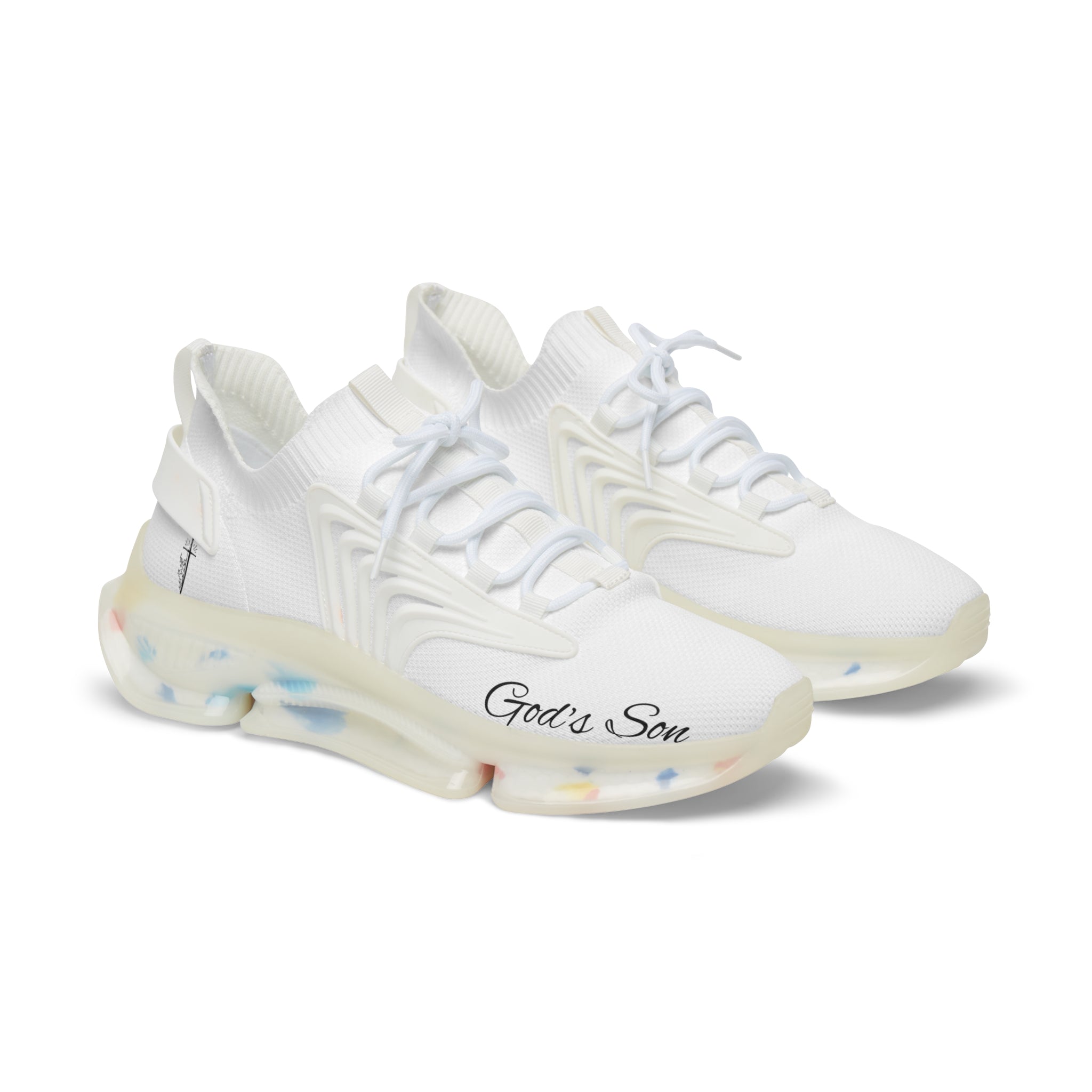 Men's White Mesh Sneakers — 'God's Son' Text Casual Athletic Shoes