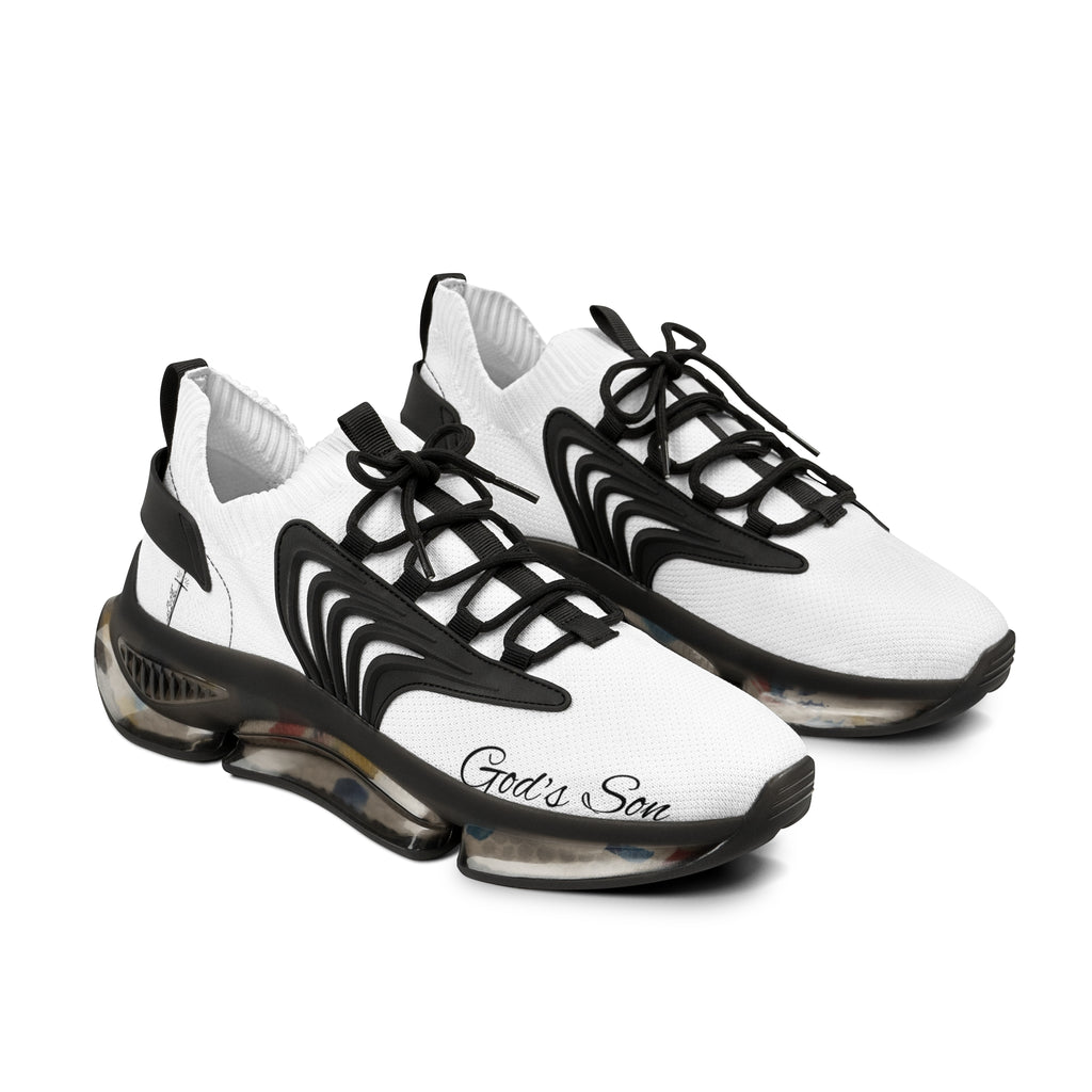 Men's White Mesh Sneakers — 'God's Son' Text Casual Athletic Shoes