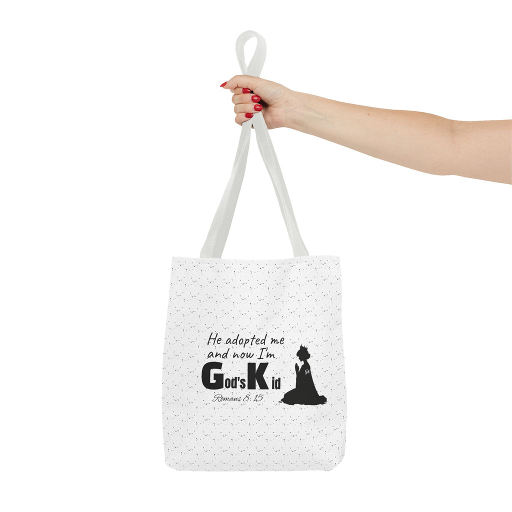 Christian Adoption Tote Bag — "He adopted me and now I'm God's Kid" Inspirational Canvas Tote