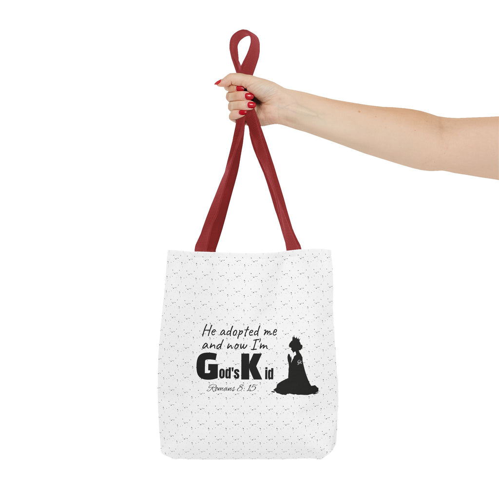 Christian Adoption Tote Bag — "He adopted me and now I'm God's Kid" Inspirational Canvas Tote