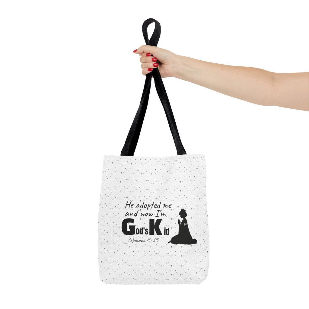 Christian Adoption Tote Bag — "He adopted me and now I'm God's Kid" Inspirational Canvas Tote