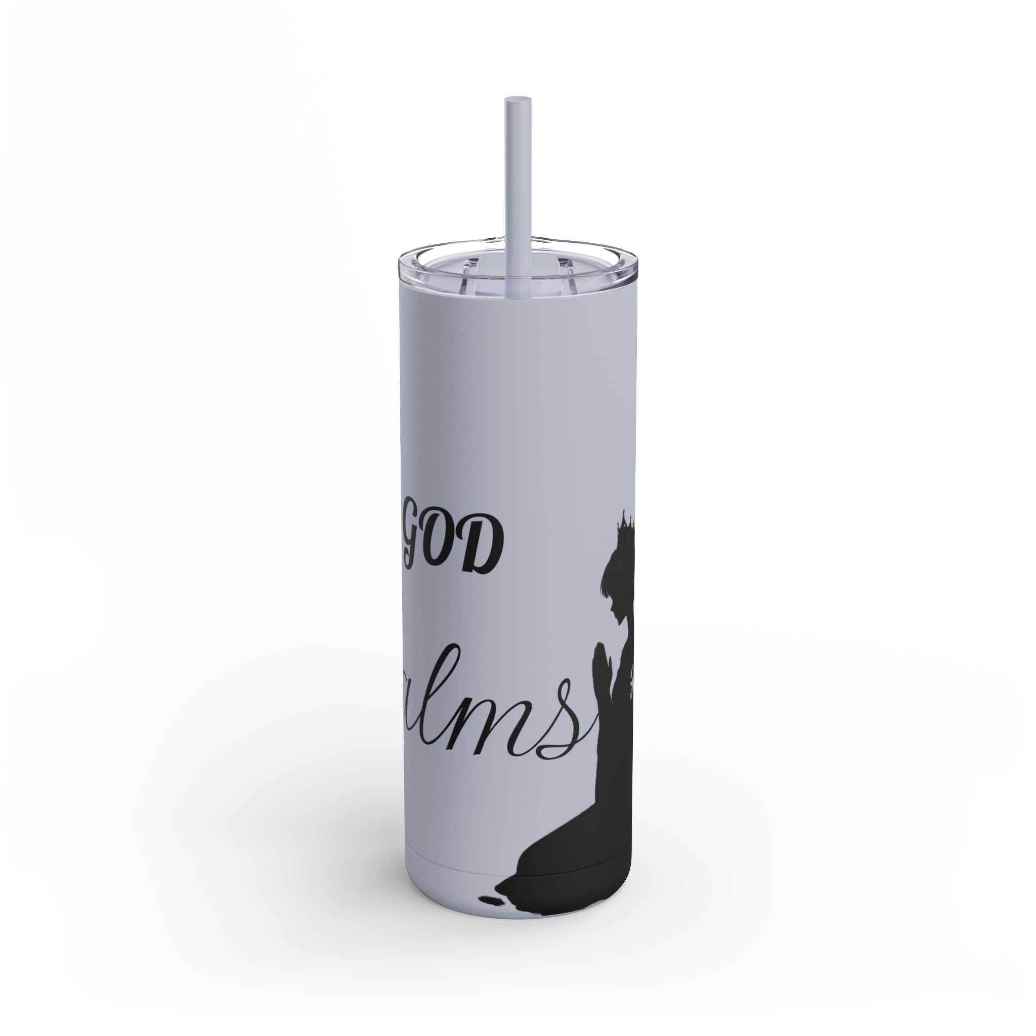 Skinny Matte Tumbler — 20oz Black Insulated Travel Cup (subtle script design) - God's Kids Clothing