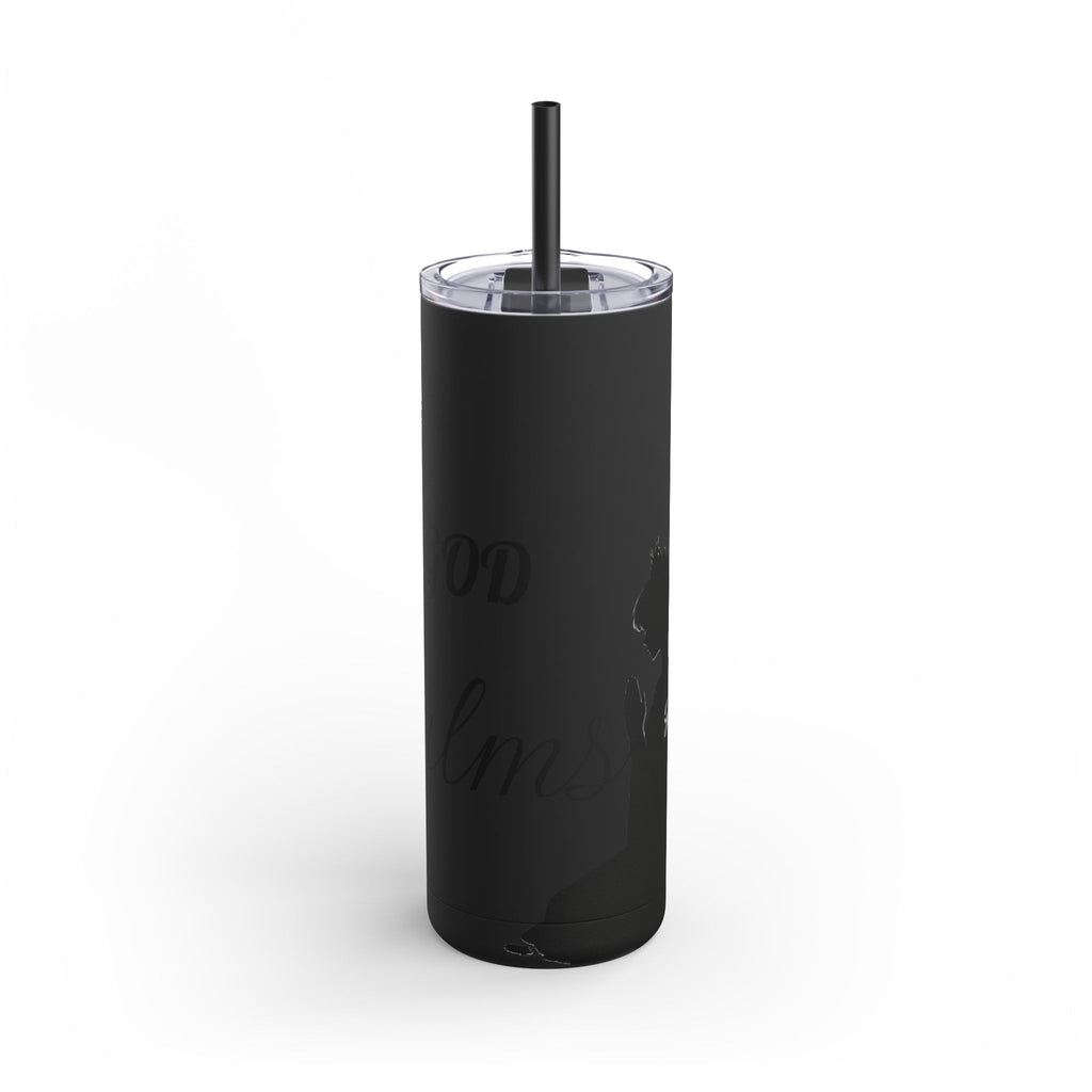 Skinny Matte Tumbler — 20oz Black Insulated Travel Cup (subtle script design) - God's Kids Clothing