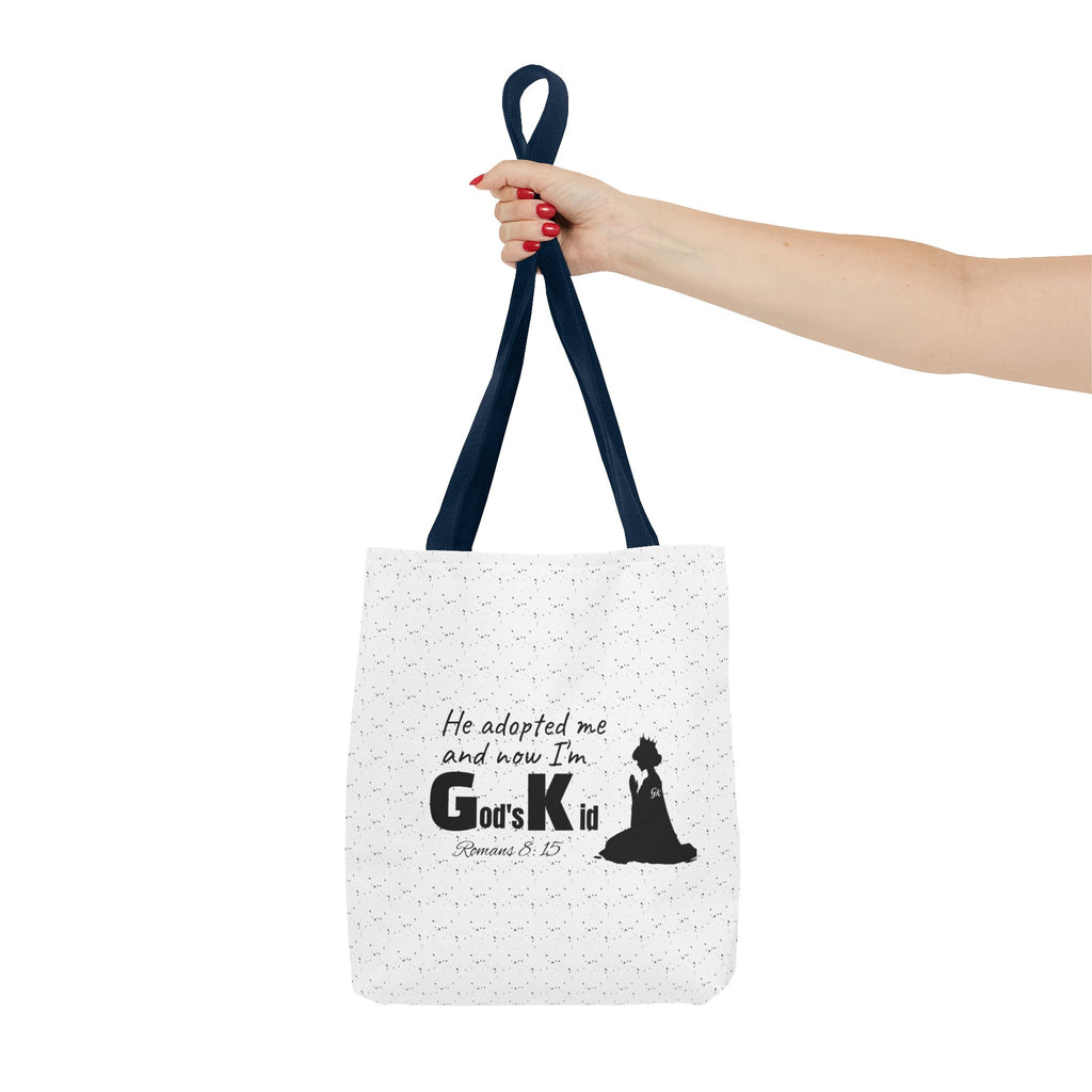 Christian Adoption Tote Bag — "He adopted me and now I'm God's Kid" Inspirational Canvas Tote