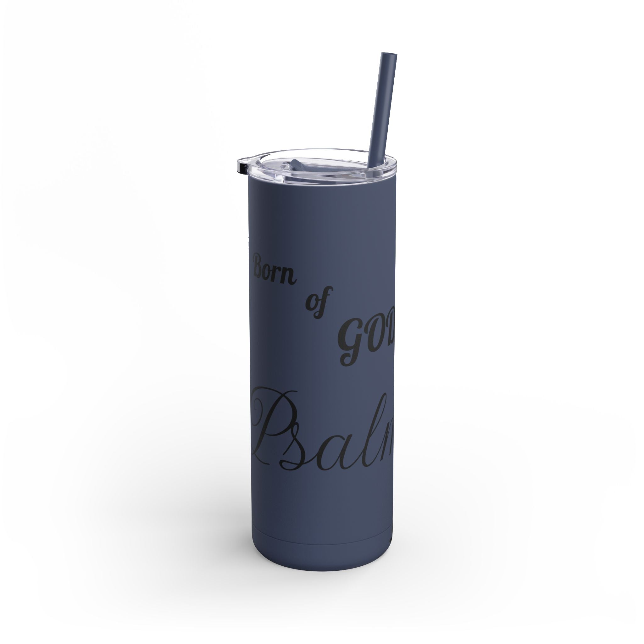 Skinny Matte Tumbler — 20oz Black Insulated Travel Cup (subtle script design) - God's Kids Clothing