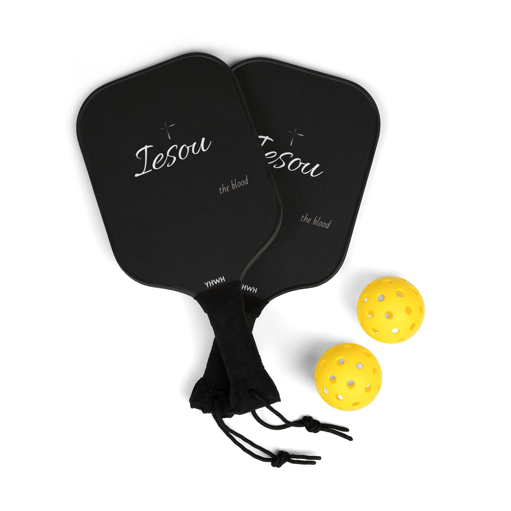 Pickleball Paddle Set — Black ‘Iesou’ Design with Balls (2-Pack)