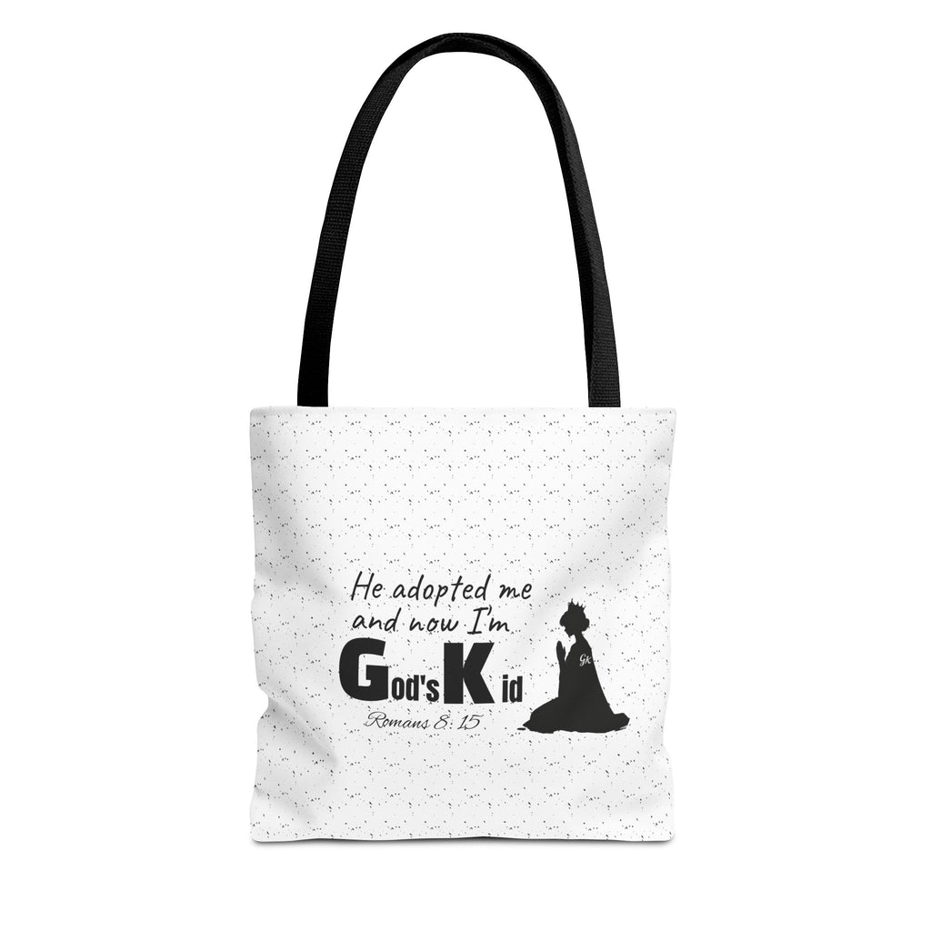Christian Adoption Tote Bag — "He adopted me and now I'm God's Kid" Inspirational Canvas Tote