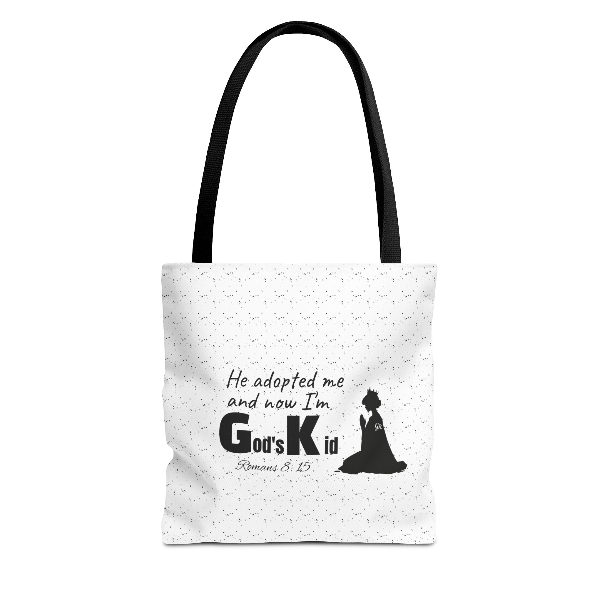 Christian Adoption Tote Bag — "He adopted me and now I'm God's Kid" Inspirational Canvas Tote