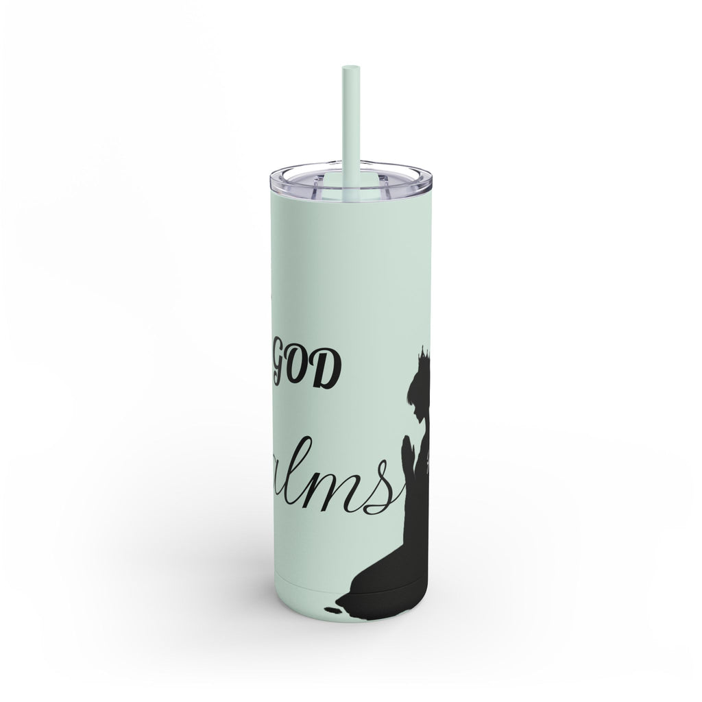 Skinny Matte Tumbler — 20oz Black Insulated Travel Cup (subtle script design) - God's Kids Clothing