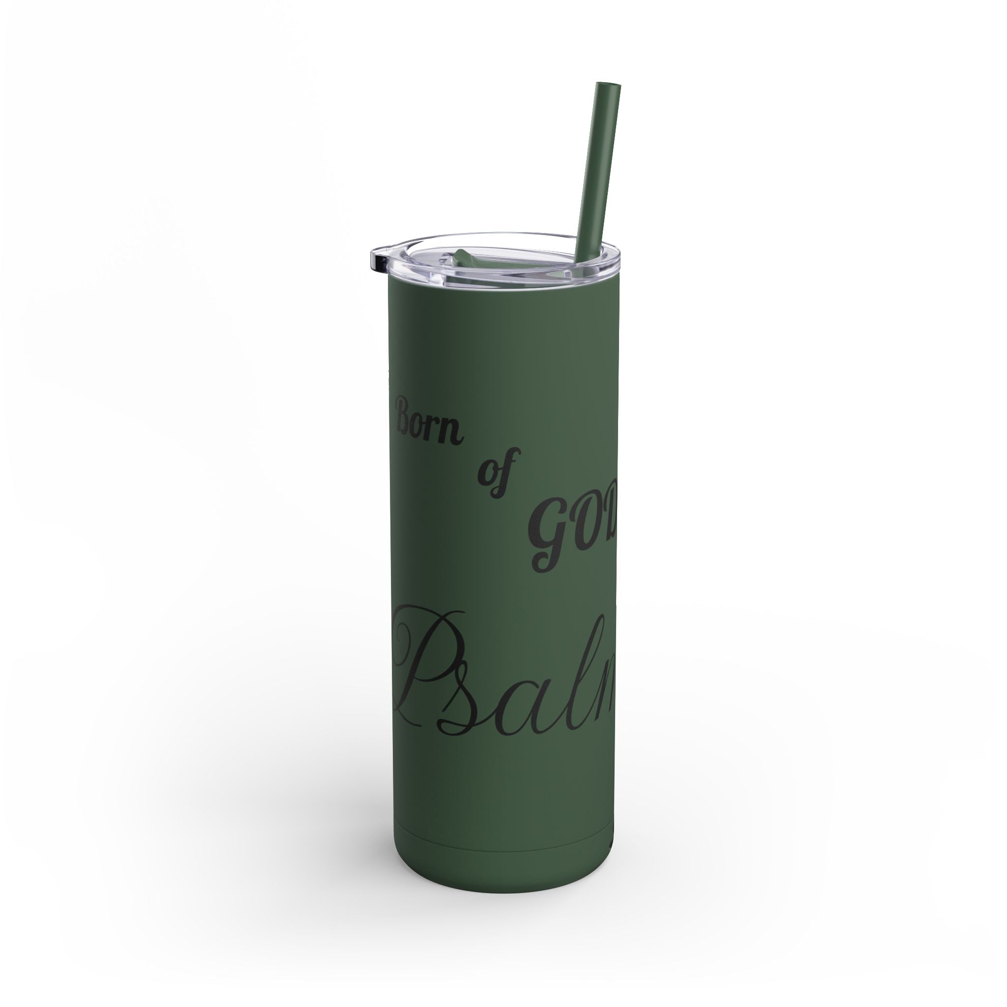 Skinny Matte Tumbler — 20oz Black Insulated Travel Cup (subtle script design) - God's Kids Clothing