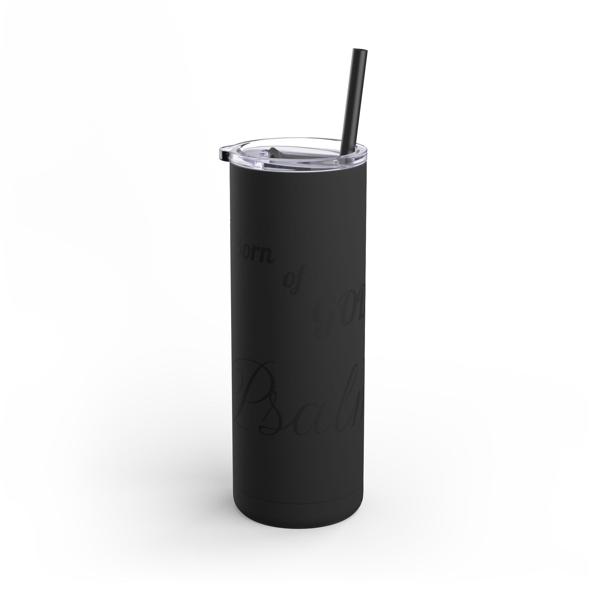 Skinny Matte Tumbler — 20oz Black Insulated Travel Cup (subtle script design) - God's Kids Clothing