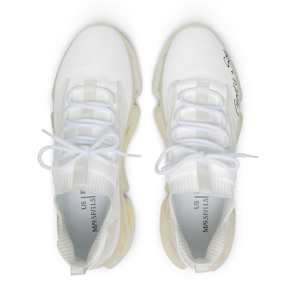 Men's White Mesh Sneakers — 'God's Son' Text Casual Athletic Shoes