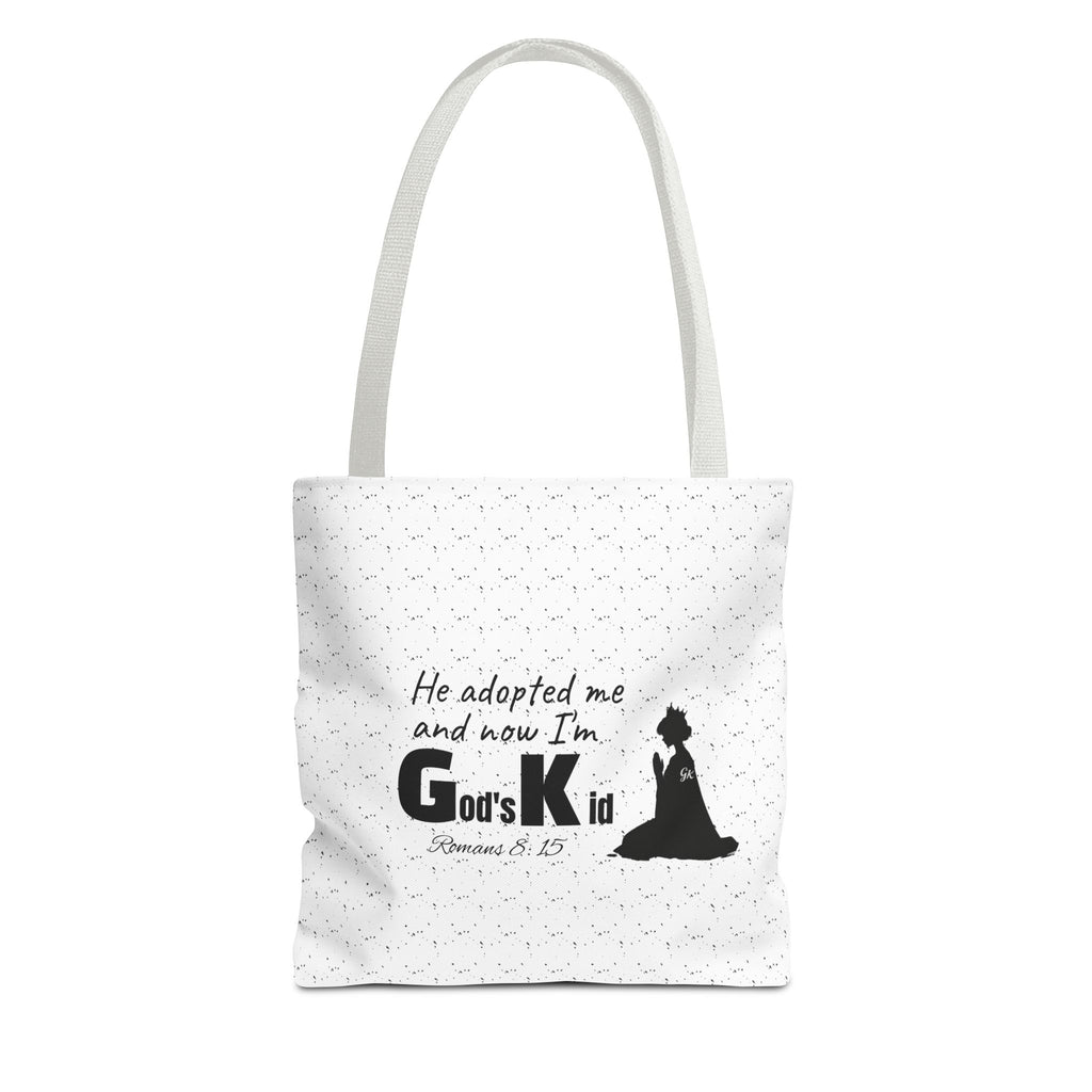 Christian Adoption Tote Bag — "He adopted me and now I'm God's Kid" Inspirational Canvas Tote