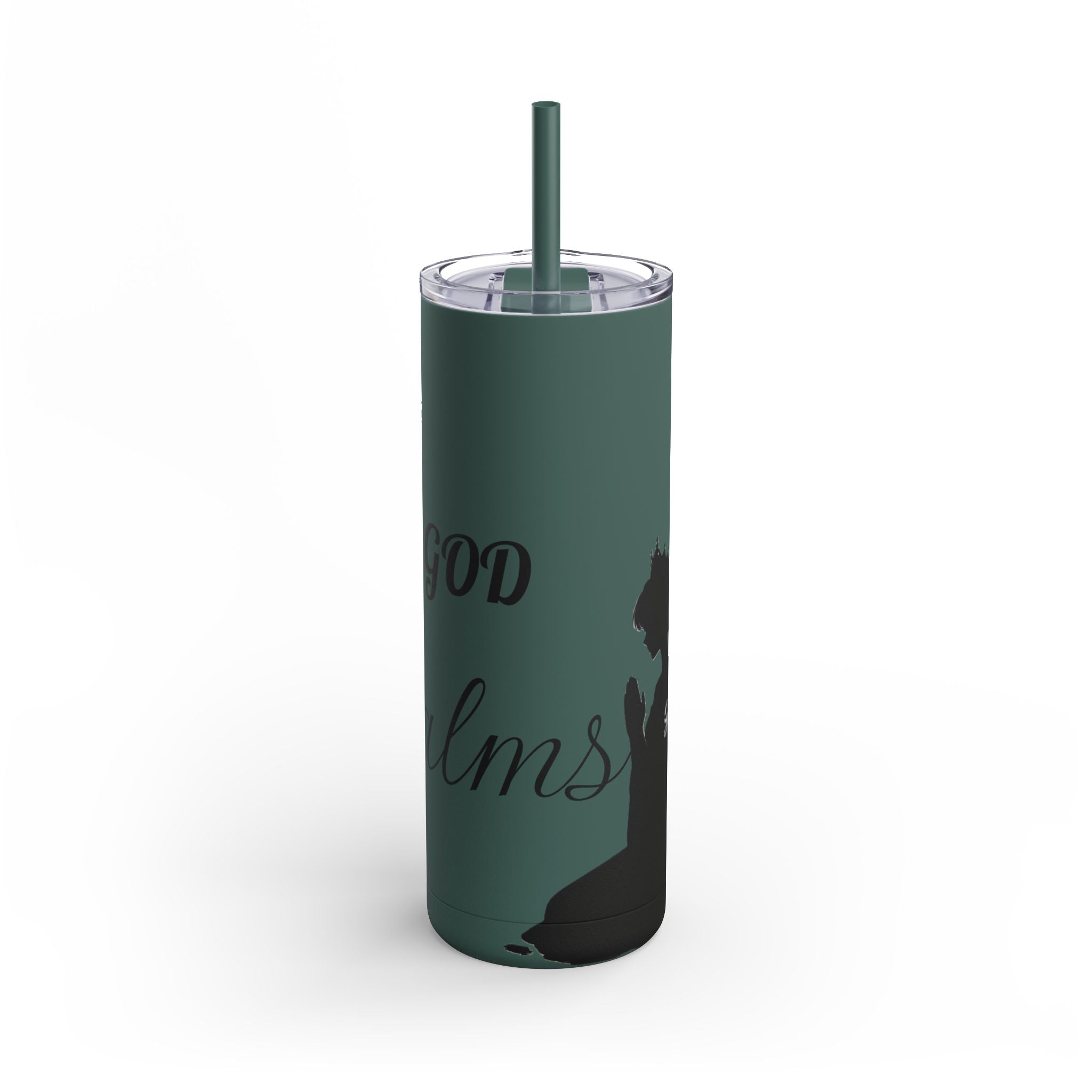 Skinny Matte Tumbler — 20oz Black Insulated Travel Cup (subtle script design) - God's Kids Clothing