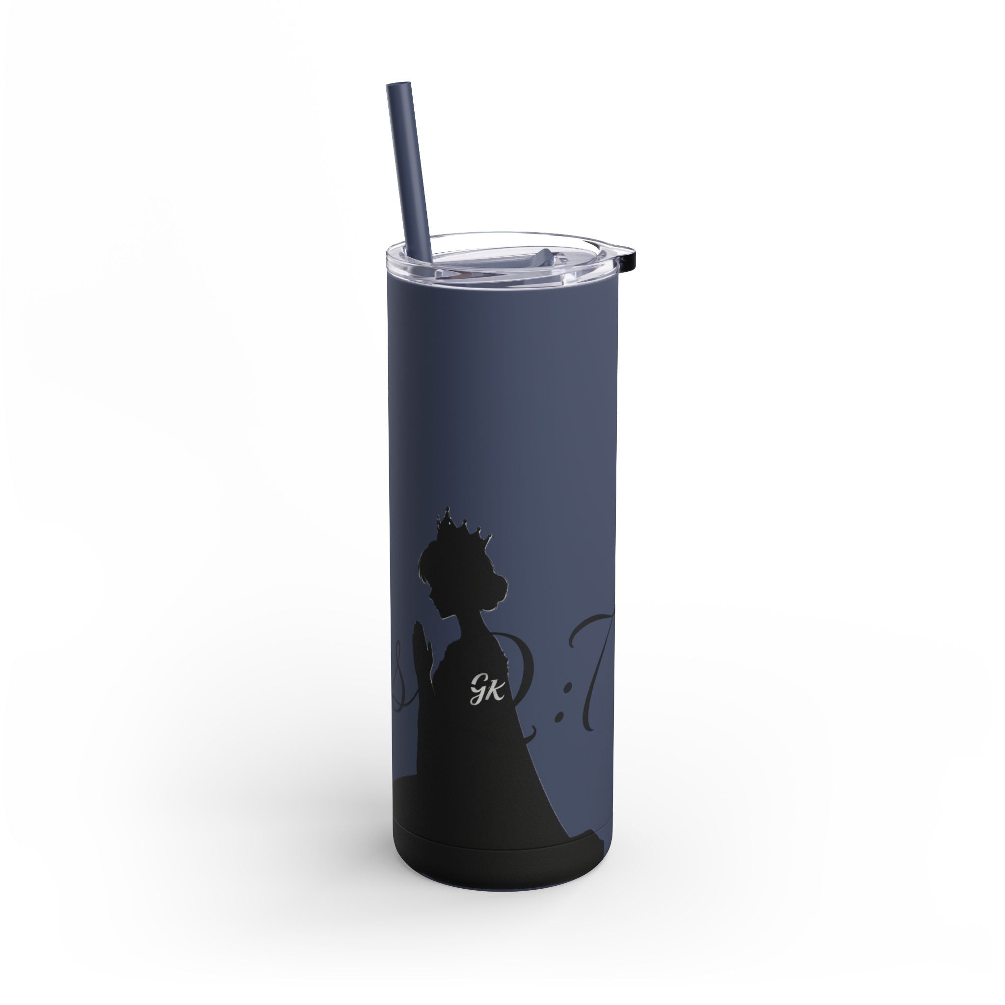 Skinny Matte Tumbler — 20oz Black Insulated Travel Cup (subtle script design) - God's Kids Clothing