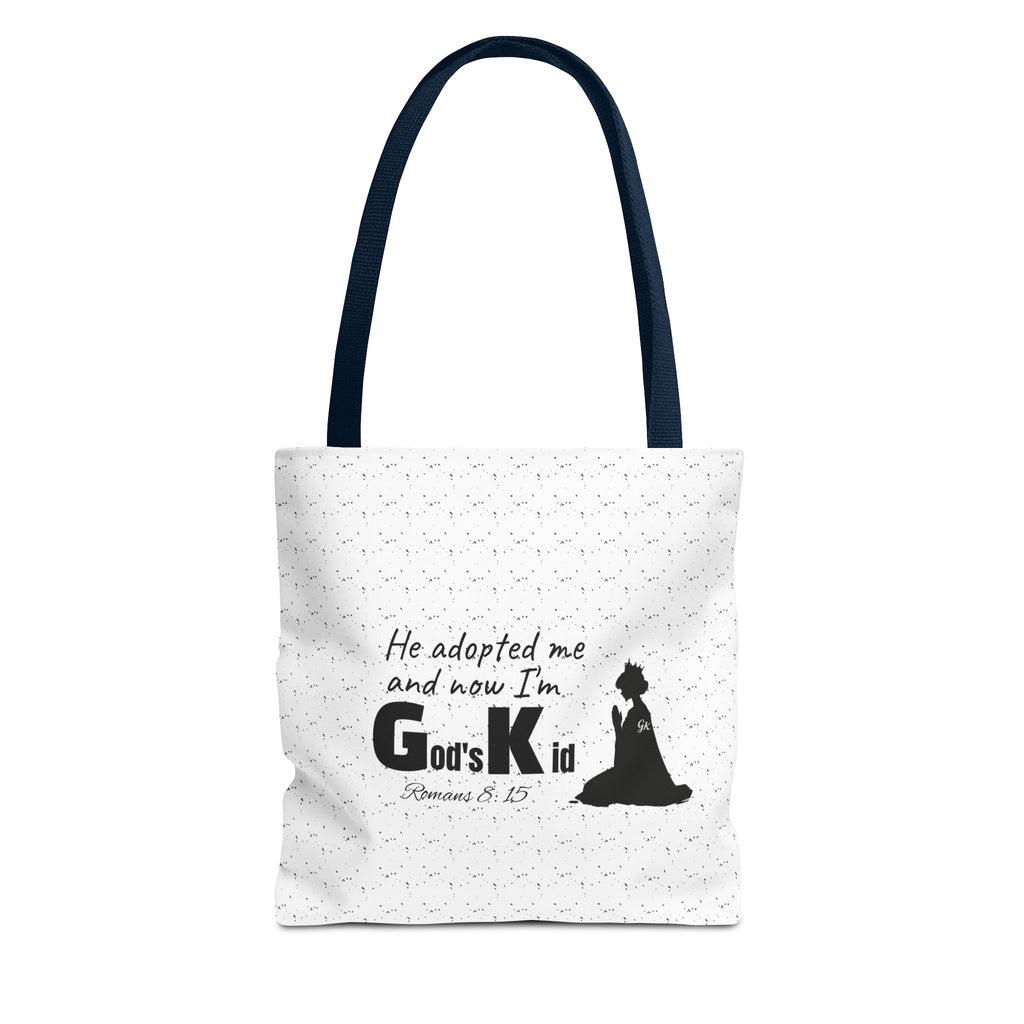 Christian Adoption Tote Bag — "He adopted me and now I'm God's Kid" Inspirational Canvas Tote