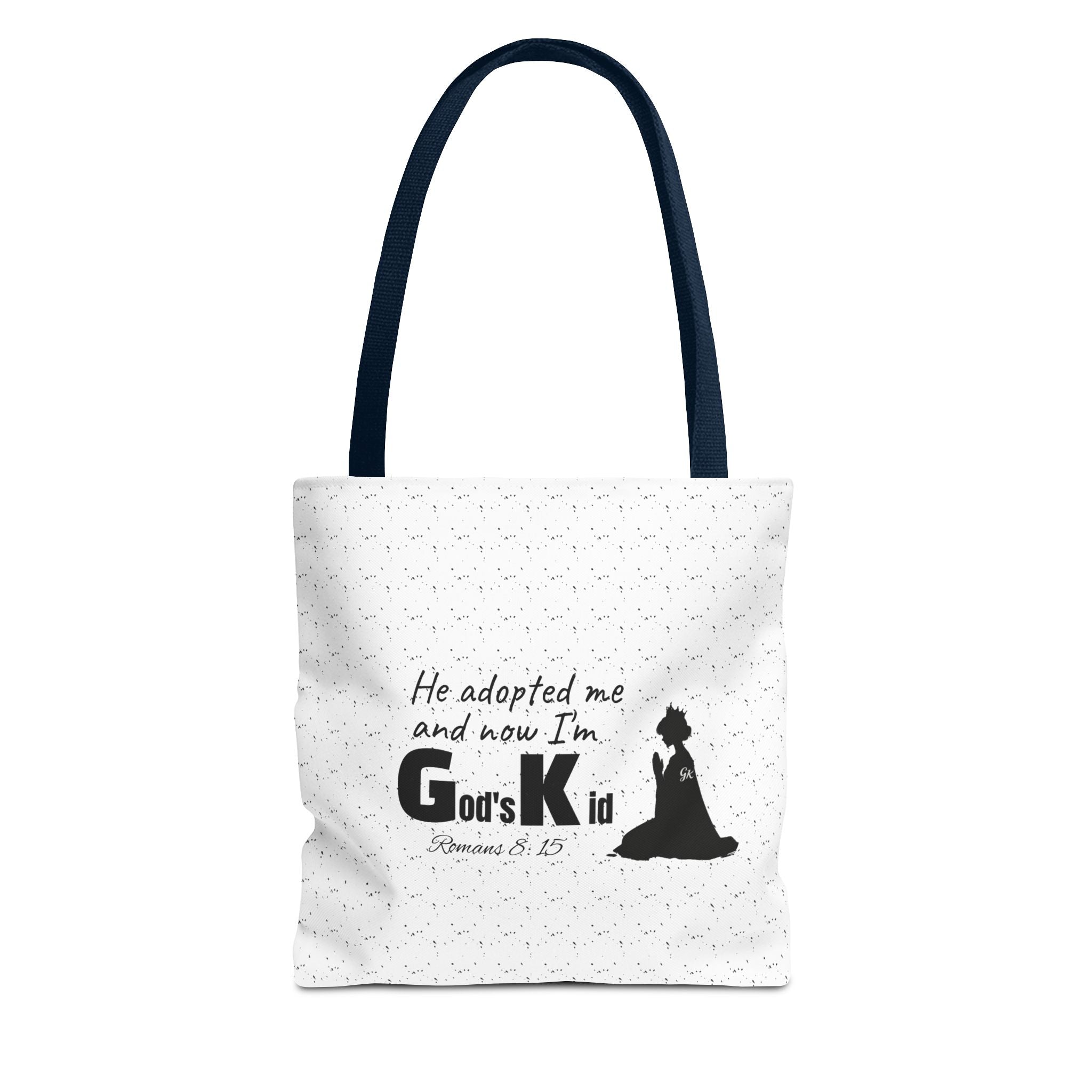 Christian Adoption Tote Bag — "He adopted me and now I'm God's Kid" Inspirational Canvas Tote