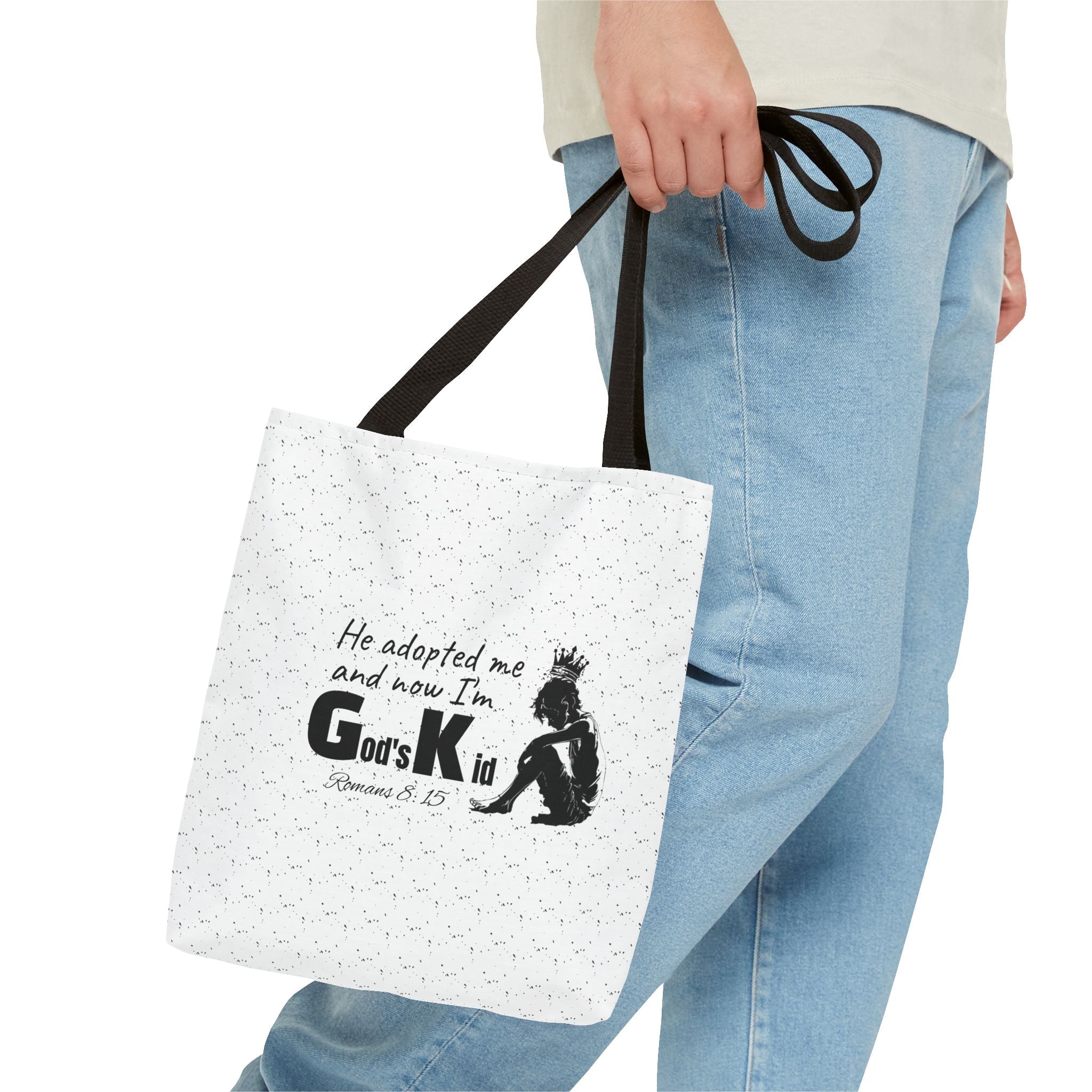 Christian Adoption Tote Bag — "He adopted me and now I'm God's Kid" Inspirational Canvas Tote - God's Kids Clothing