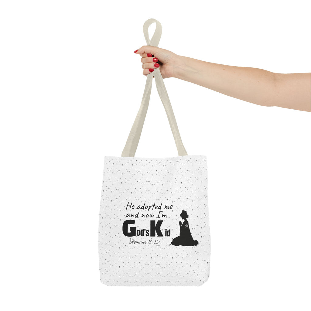 Christian Adoption Tote Bag — "He adopted me and now I'm God's Kid" Inspirational Canvas Tote